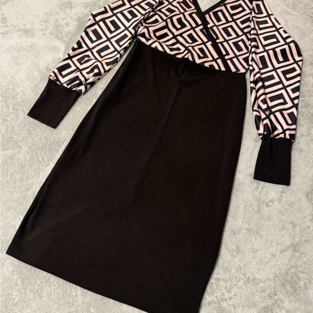 Geometric Patterned Black and Pink Dress